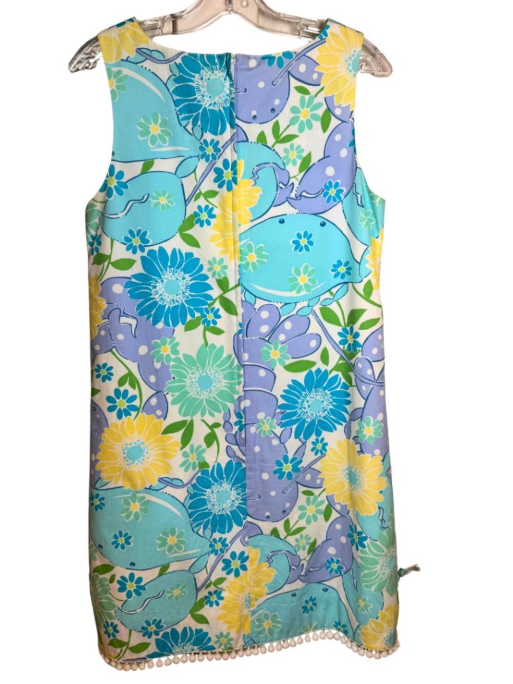 Lilly Pulitzer Bright Whale Floral Summer Print Shift Dress Pom Pom Trim Size 10 - Picture 2 of 10